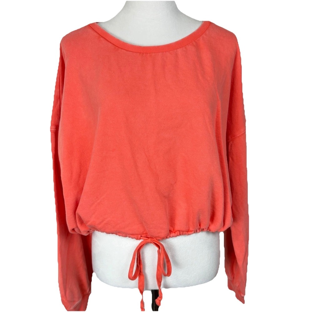 Lucky Brand Women's XXL Drawstring Hem Sweatshirt Coral Cropped Fleece